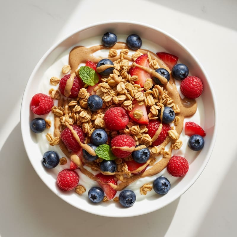 Greek Yogurt Bowl with Mixed Berries and Almond Butter
