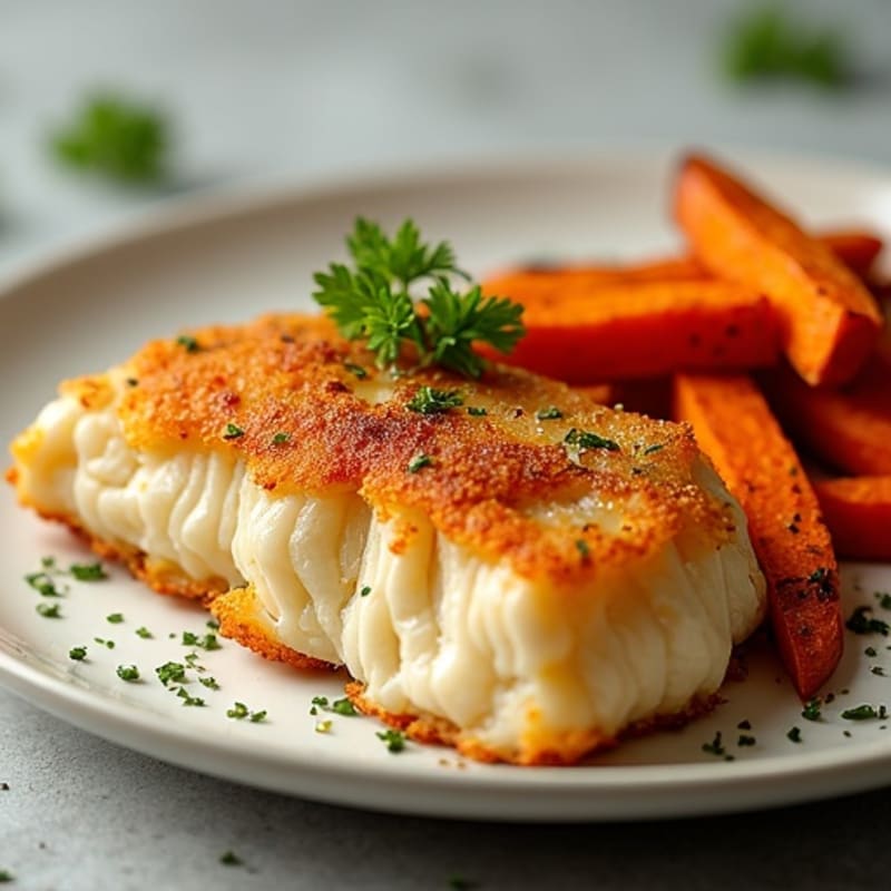 Crispy Baked Cod with Roasted Sweet Potato Fries