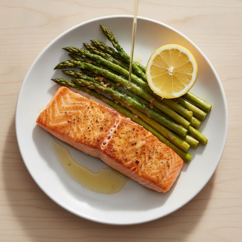 Seared Salmon with Garlic Roasted Asparagus