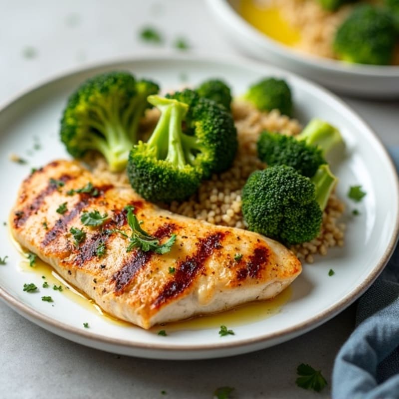 Grilled Chicken Breast with Quinoa and Roasted Broccoli