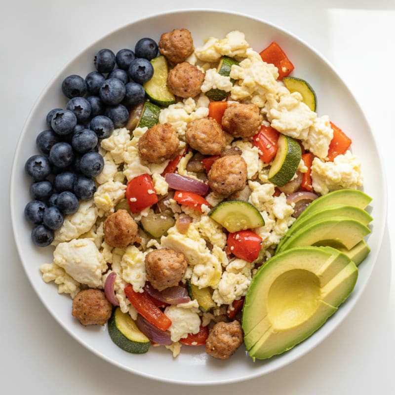 Scrambled Egg Whites with Chicken Sausage and Roasted Vegetables