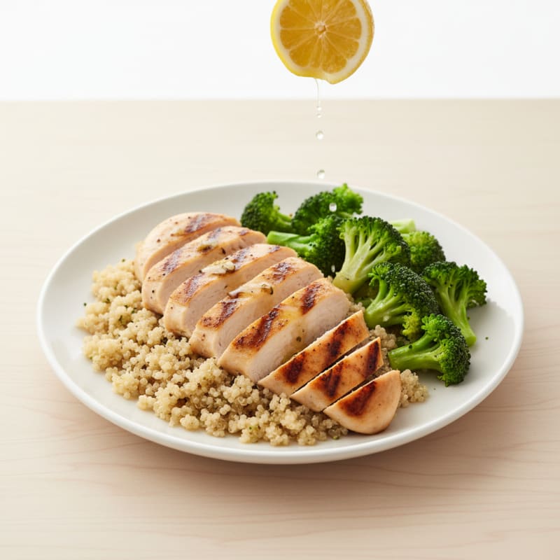 Grilled Chicken Breast with Quinoa and Steamed Broccoli