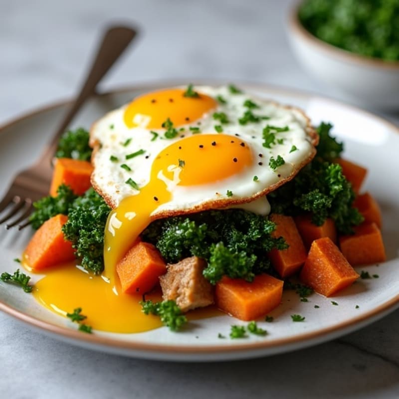 Sweet Potato and Kale Hash with Crispy Fried Eggs