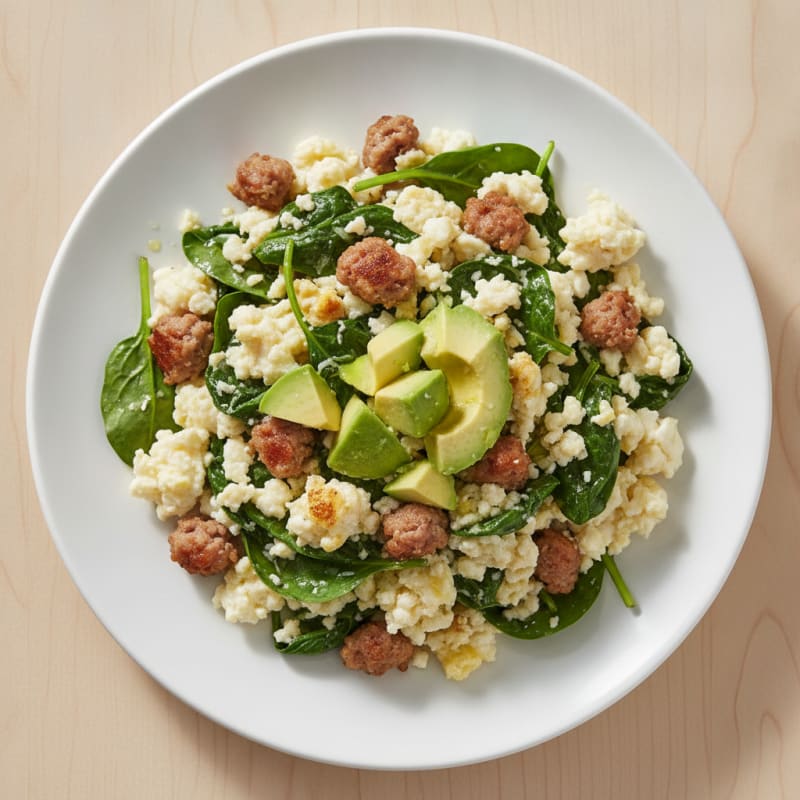 Egg White Spinach Scramble with Turkey Sausage