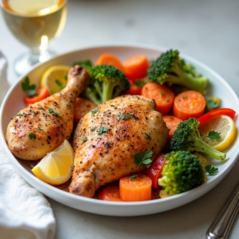 Warm Spiced Lemon Garlic Roasted Chicken with Crispy Vegetables