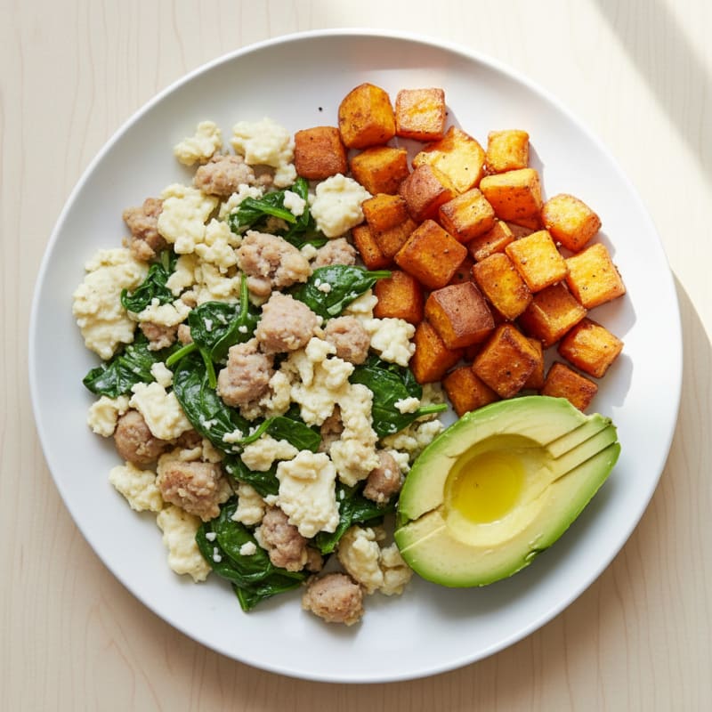 Egg White and Turkey Sausage Scramble with Spinach