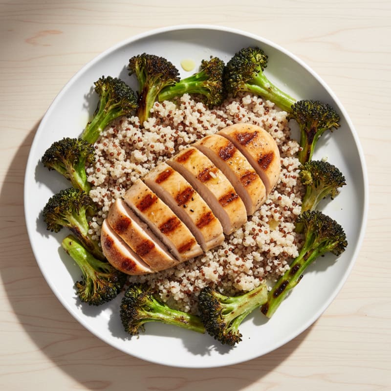 Grilled Chicken Breast with Quinoa and Roasted Broccoli