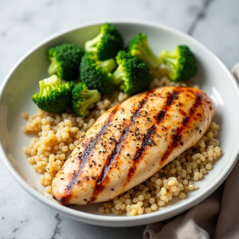Grilled Chicken Breast with Quinoa and Roasted Broccoli