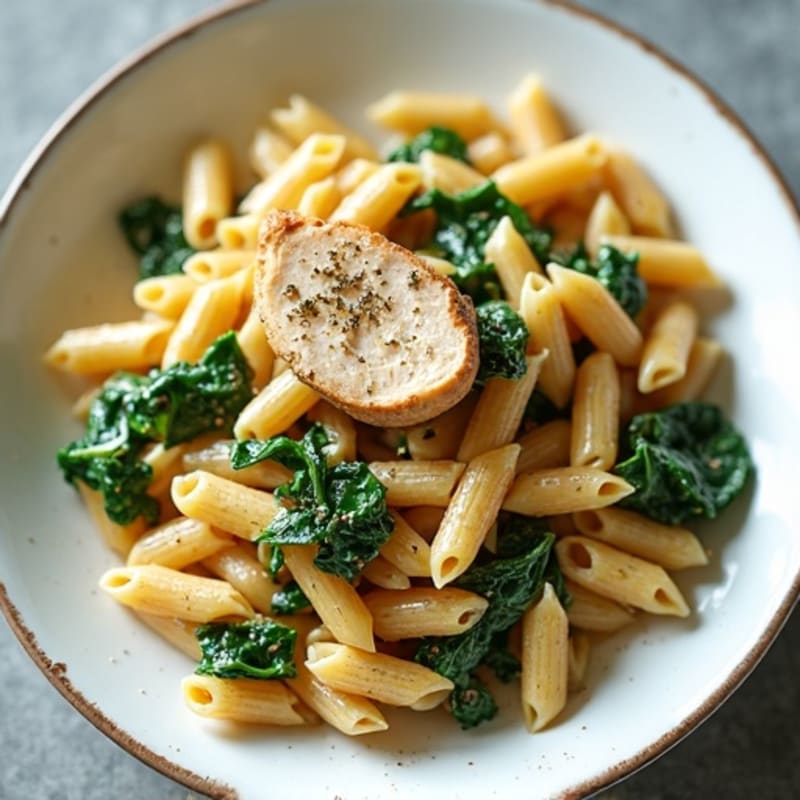 Healthy Creamy Chicken Whole Wheat Pasta with Spinach