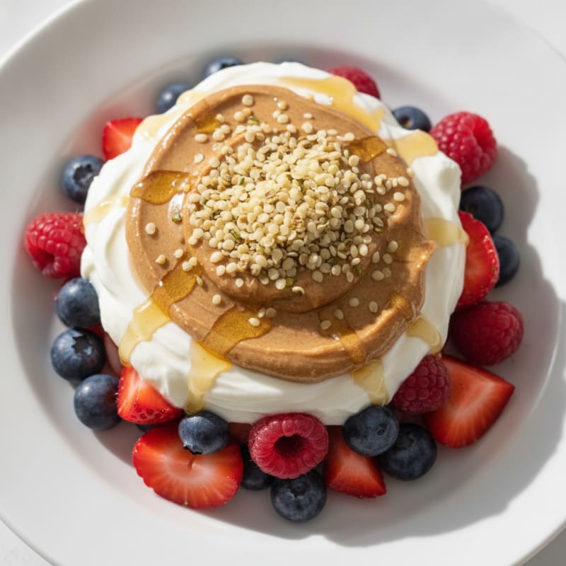 Greek Yogurt Parfait with Almond Butter and Mixed Berries