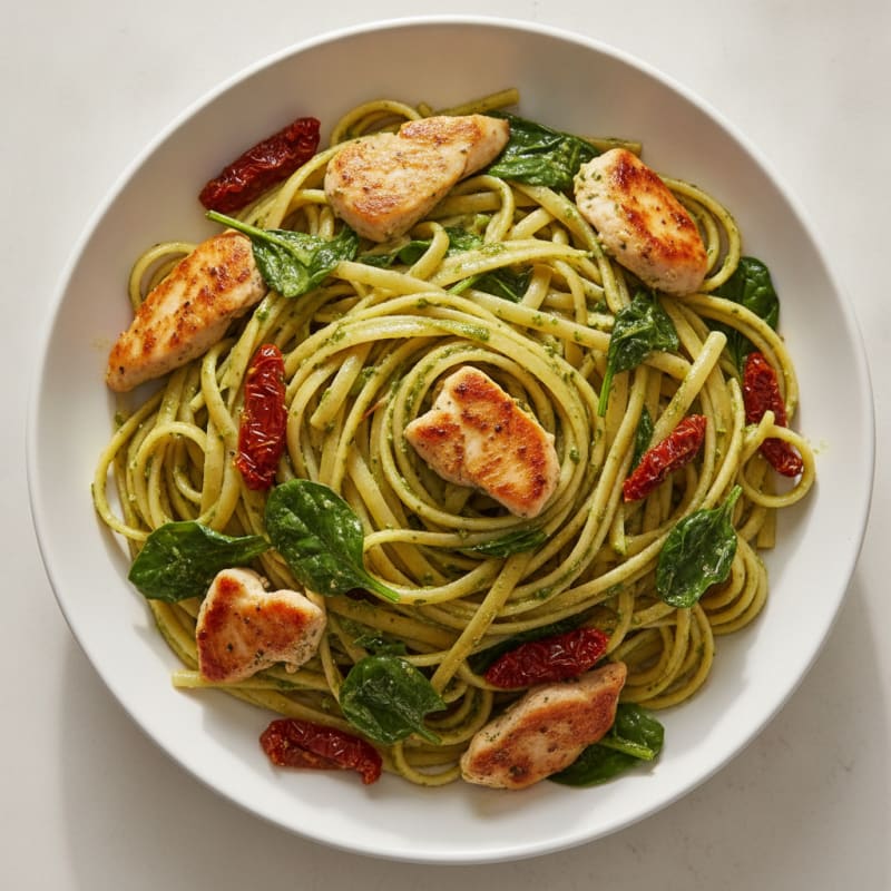 Creamy Pesto Chicken Linguine with Sun-Dried Tomatoes