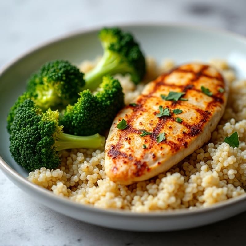 Grilled Chicken Breast with Quinoa and Roasted Broccoli