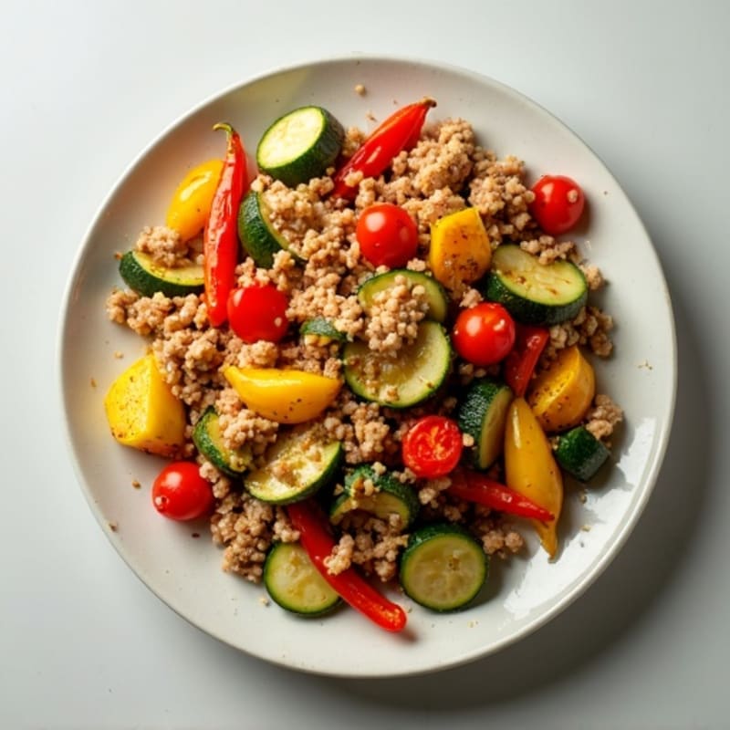 Lean Ground Turkey and Roasted Vegetable Skillet