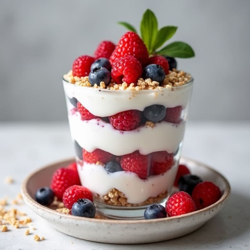 Creamy Greek Yogurt Parfait with Mixed Berries and Vanilla Protein Crunch