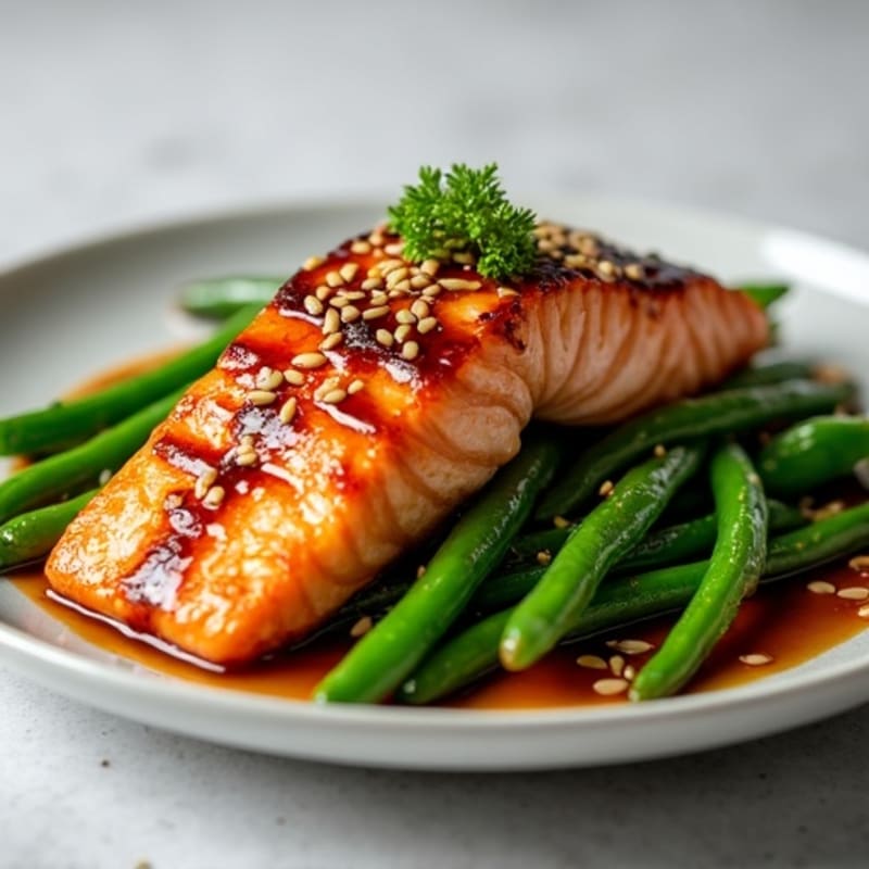 Sticky Teriyaki Salmon with Crispy Green Beans