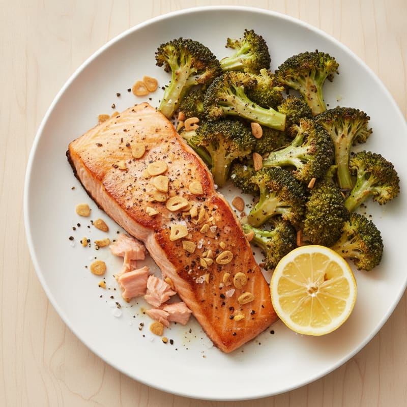 Seared Salmon with Roasted Broccoli and Lemon