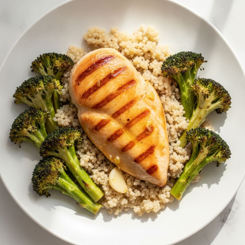 Grilled Chicken Breast with Quinoa and Roasted Broccoli