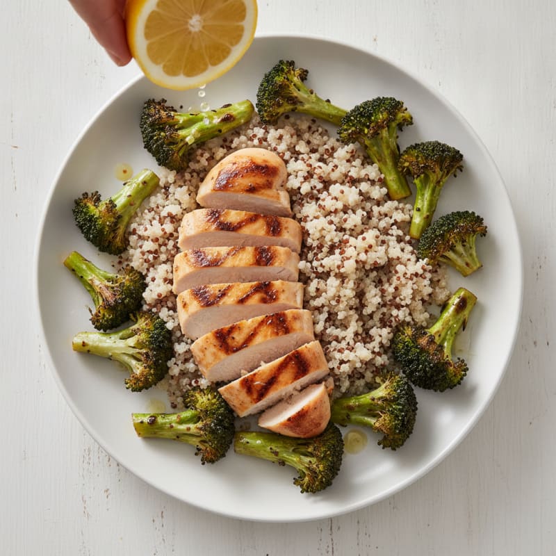 Grilled Chicken Breast with Quinoa and Roasted Broccoli