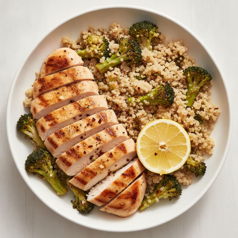 Grilled Chicken and Quinoa Bowl with Roasted Broccoli