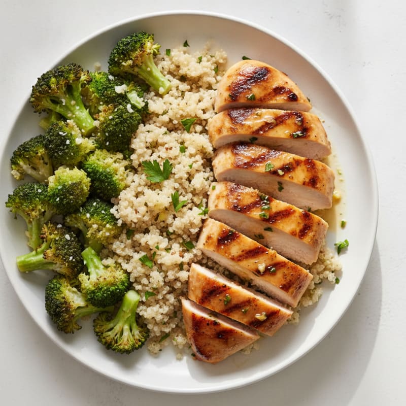 Grilled Chicken Breast with Quinoa and Roasted Broccoli