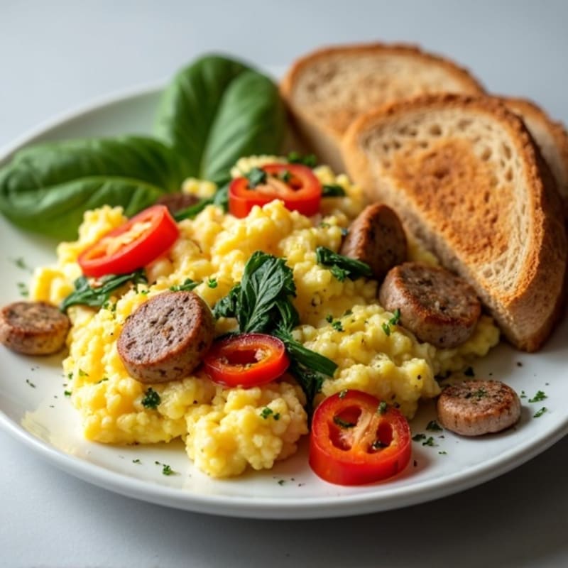 Egg White Scramble with Turkey Sausage and Spinach