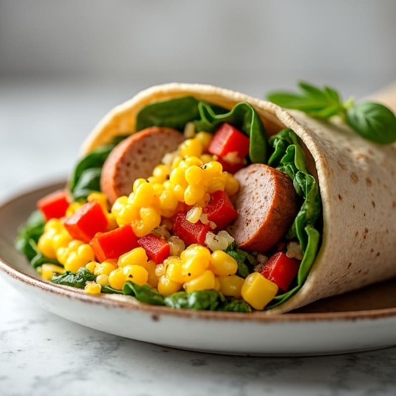 Savory Egg and Lean Turkey Sausage Whole Wheat Burrito with Roasted Veggies