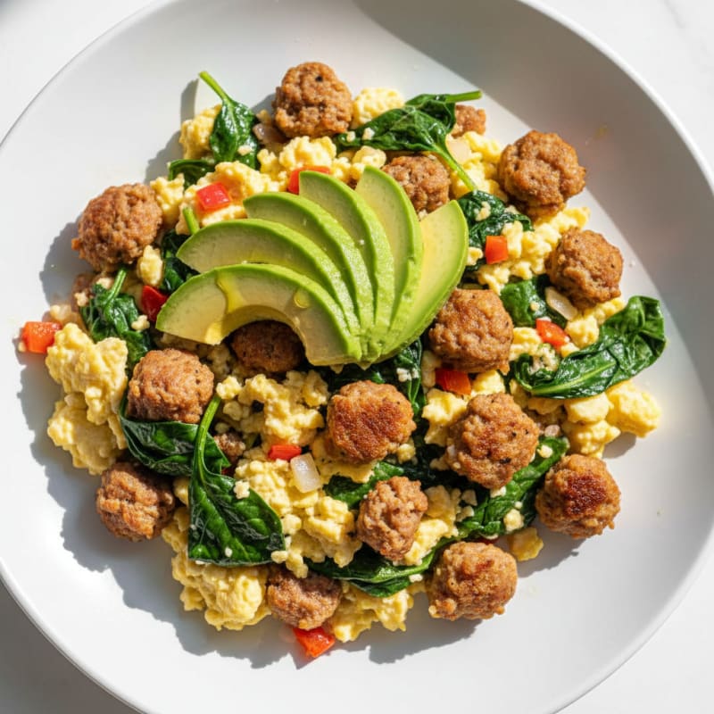 Egg White Scramble with Turkey Sausage and Spinach