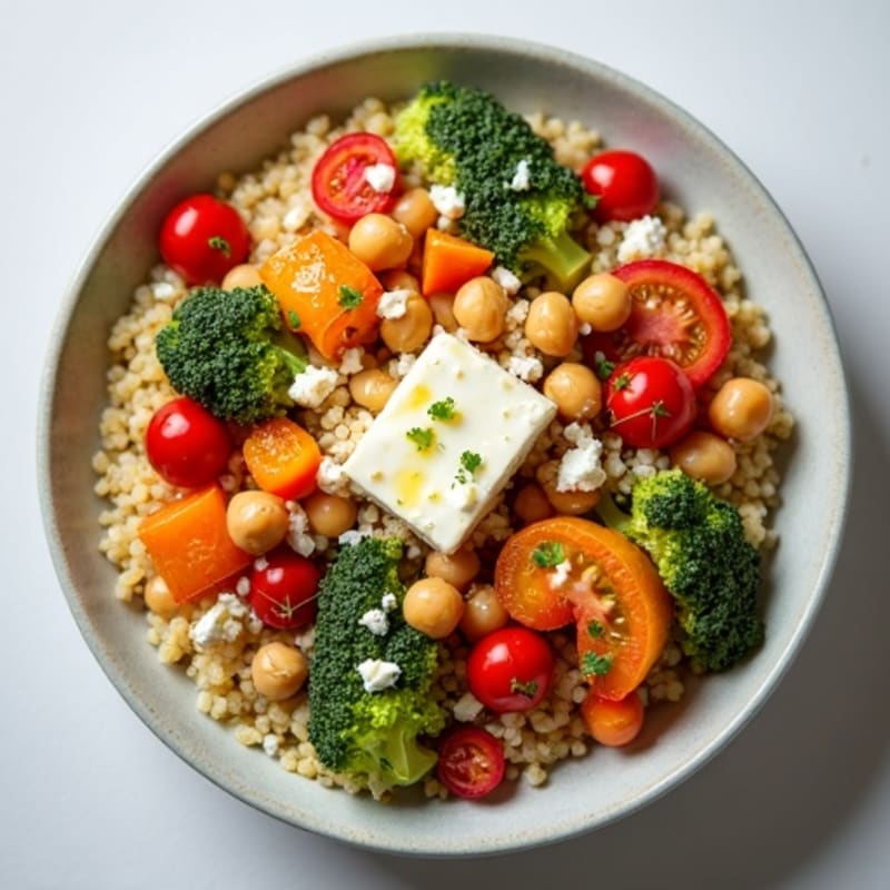 Fluffy Quinoa Bowl with Roasted Vegetables and Chickpeas