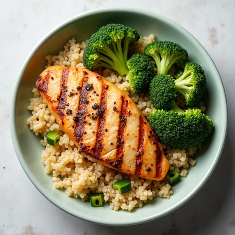 Grilled Chicken Breast and Quinoa Bowl with Roasted Broccoli