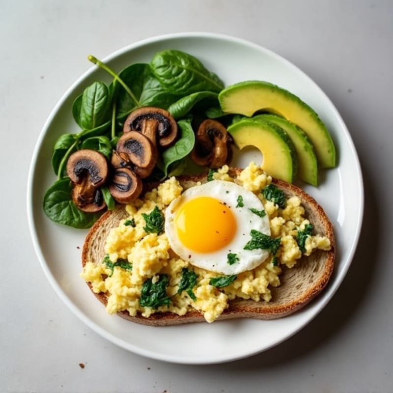 Egg White and Turkey Spinach Scramble with Sautéed Mushrooms