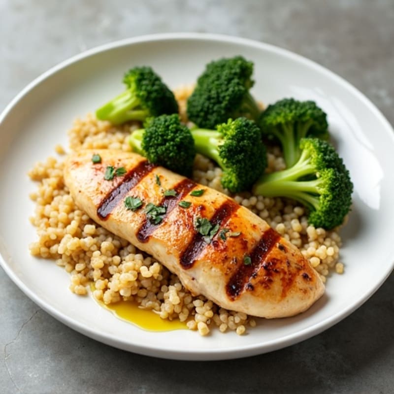 Grilled Chicken Breast with Quinoa and Roasted Broccoli