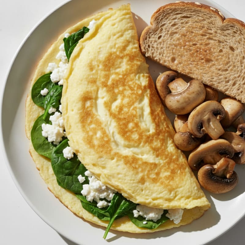 Egg White Spinach Omelette with Cottage Cheese and Sautéed Mushrooms