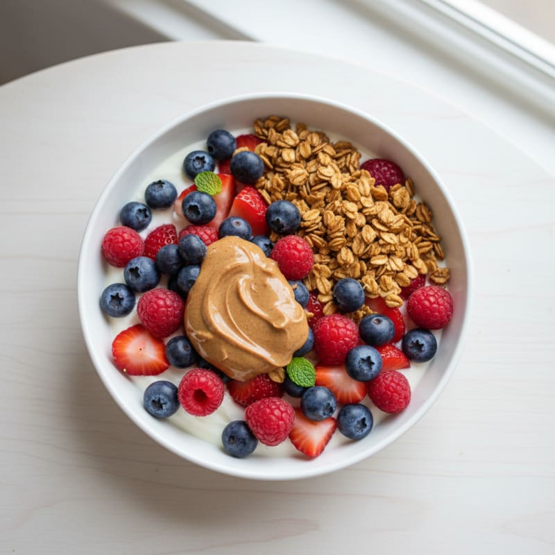 Greek Yogurt Bowl with Mixed Berries and Almond Butter