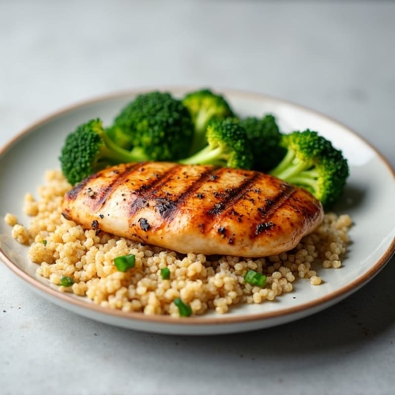 Grilled Chicken Breast with Roasted Broccoli and Quinoa