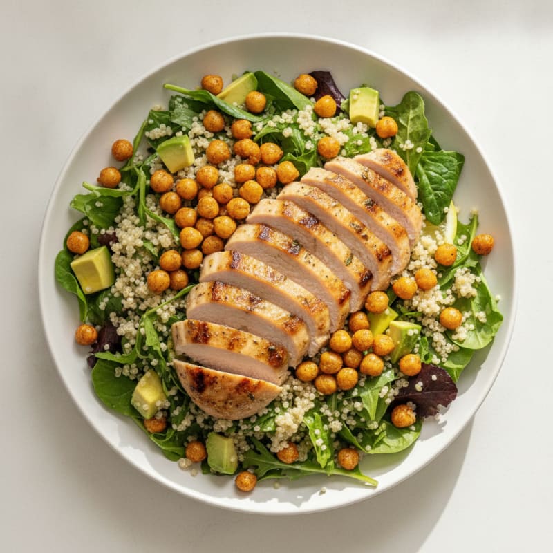 Grilled Turkey Breast Salad with Quinoa and Roasted Chickpeas