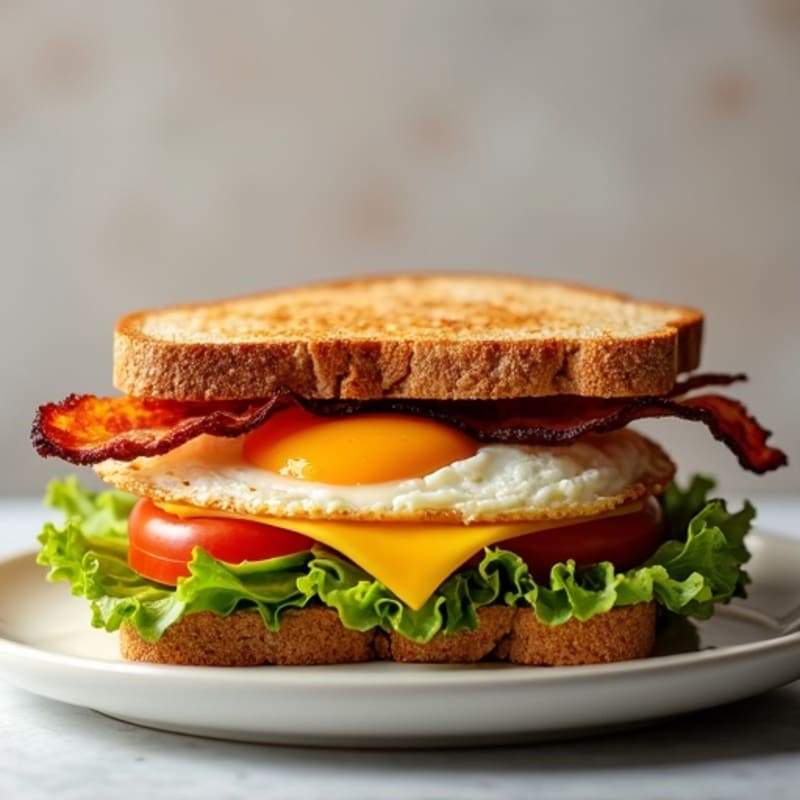 Crispy Bacon, Creamy Avocado, Fresh Lettuce, and Tomato Sandwich on Toasted Whole Grain Bread