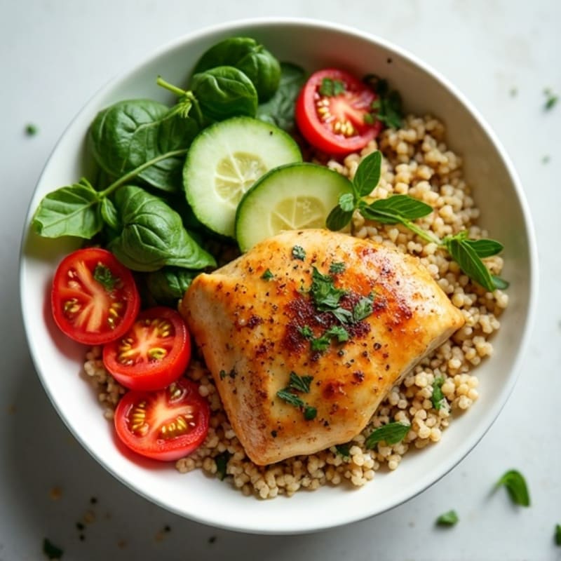 Herb-Marinated Chicken and Quinoa Bowl with Fresh Vegetables
