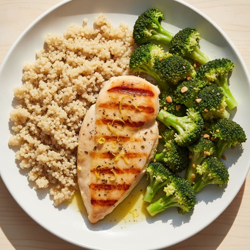 Grilled Chicken Breast with Quinoa and Steamed Broccoli