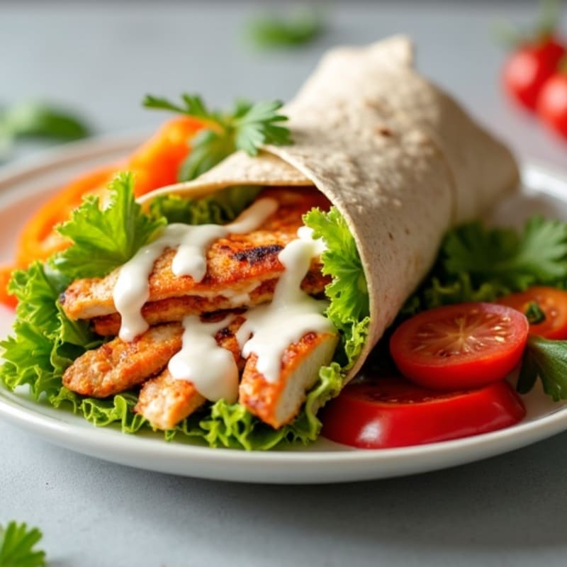 Healthy Buffalo Ranch Chicken Wrap with Crisp Vegetables