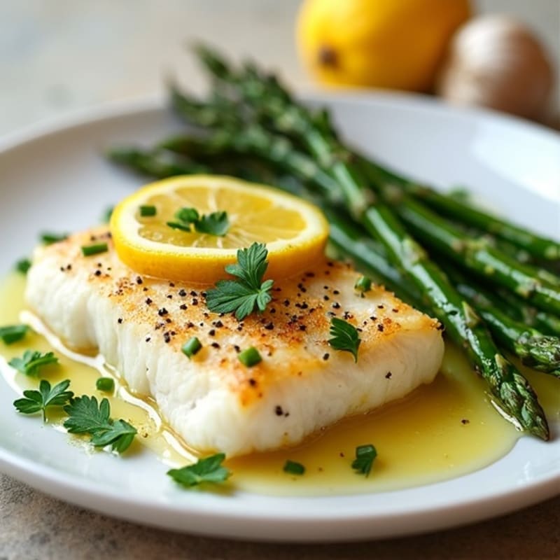 Flaky Lemon Herb Baked Cod with Roasted Asparagus