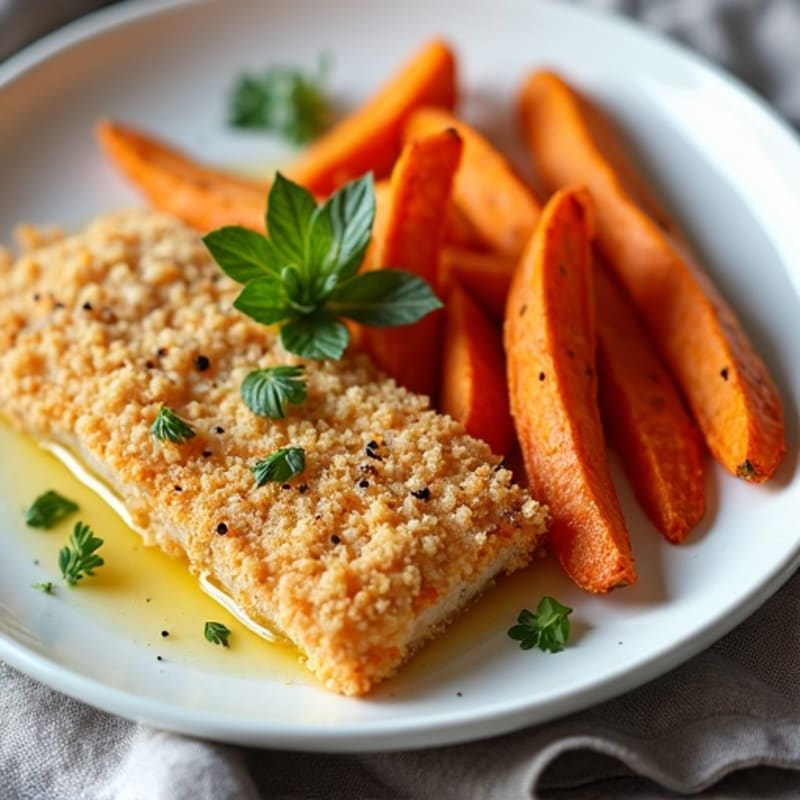 Crispy Baked White Fish with Crispy Sweet Potato Fries
