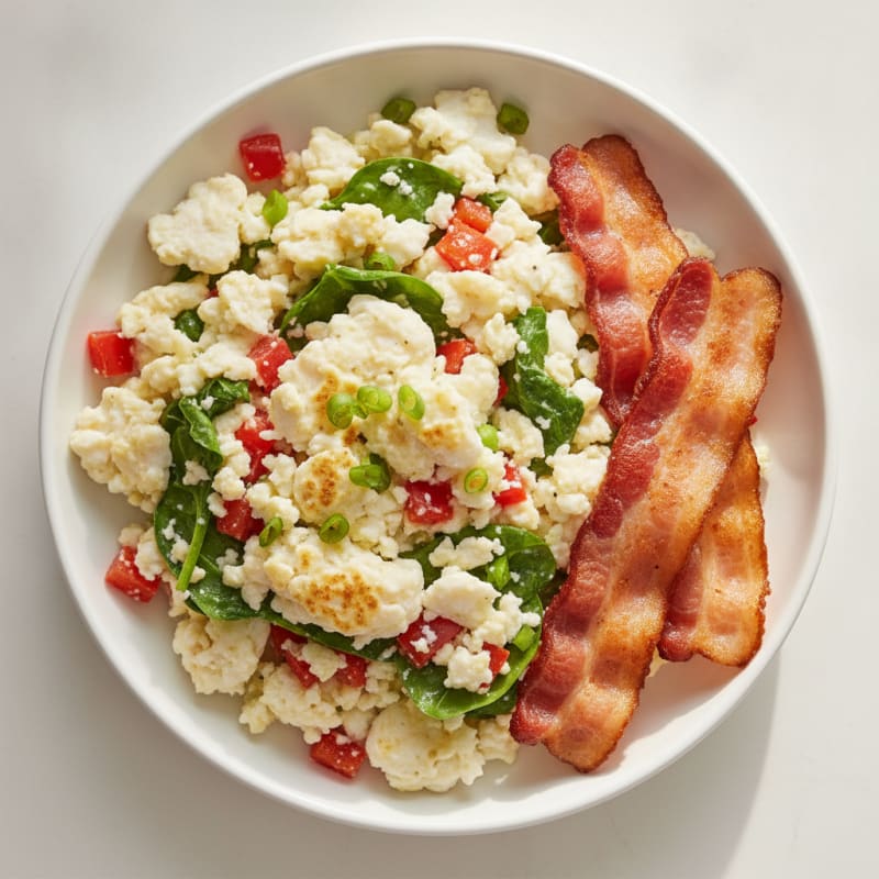Egg White Veggie Scramble with Turkey Bacon