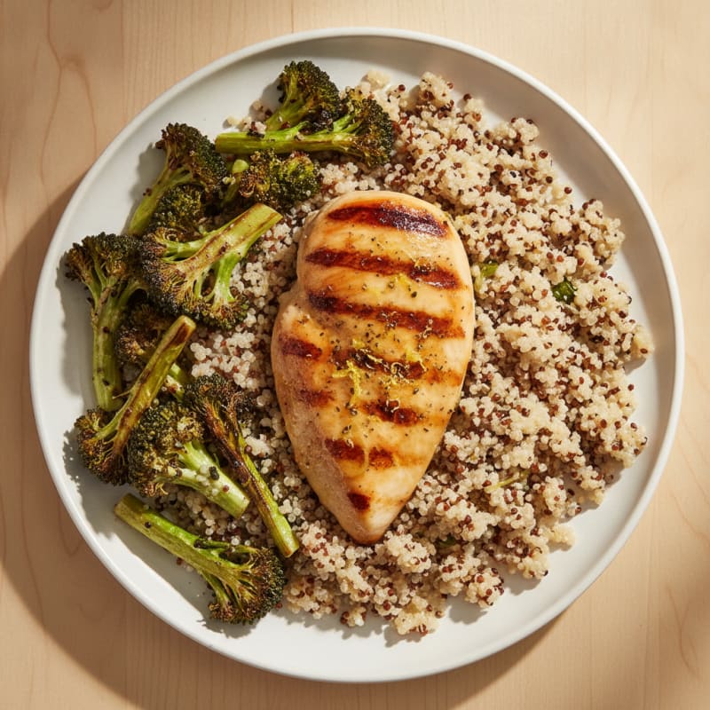 Grilled Chicken Breast with Quinoa and Roasted Broccoli
