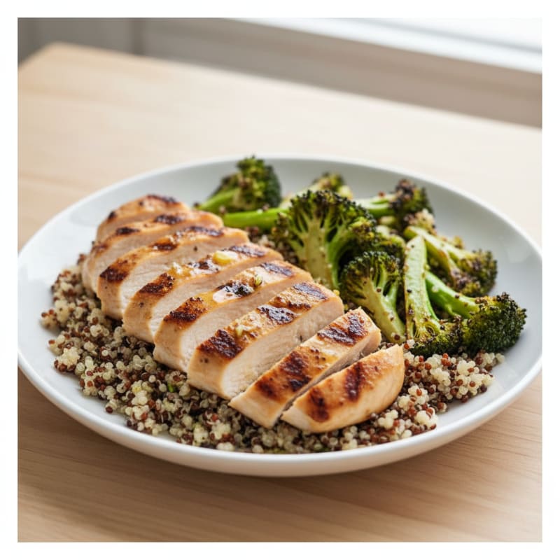 Grilled Chicken Breast with Quinoa and Roasted Broccoli