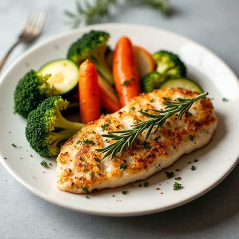 Herb-Crusted Pan Seared Chicken with Roasted Vegetables