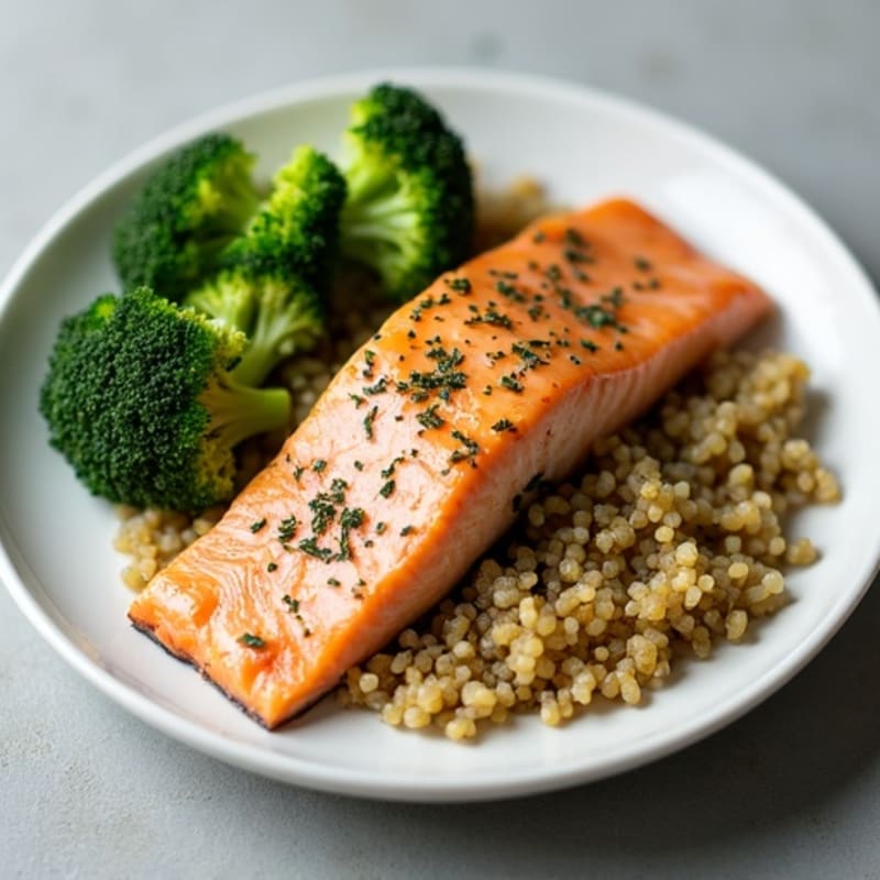 Herb-Roasted Salmon with Steamed Broccoli and Quinoa