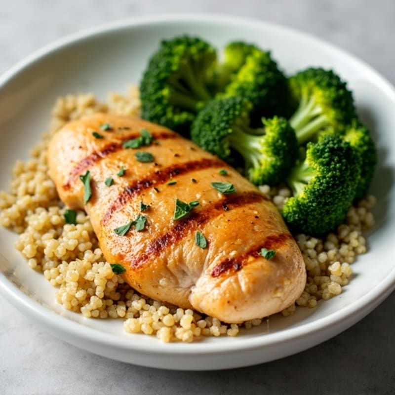 Grilled Chicken Breast with Quinoa and Steamed Broccoli