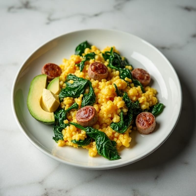 Egg White and Turkey Sausage Scramble with Spinach