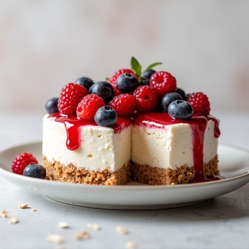 Greek Yogurt Protein Cheesecake with Mixed Berries