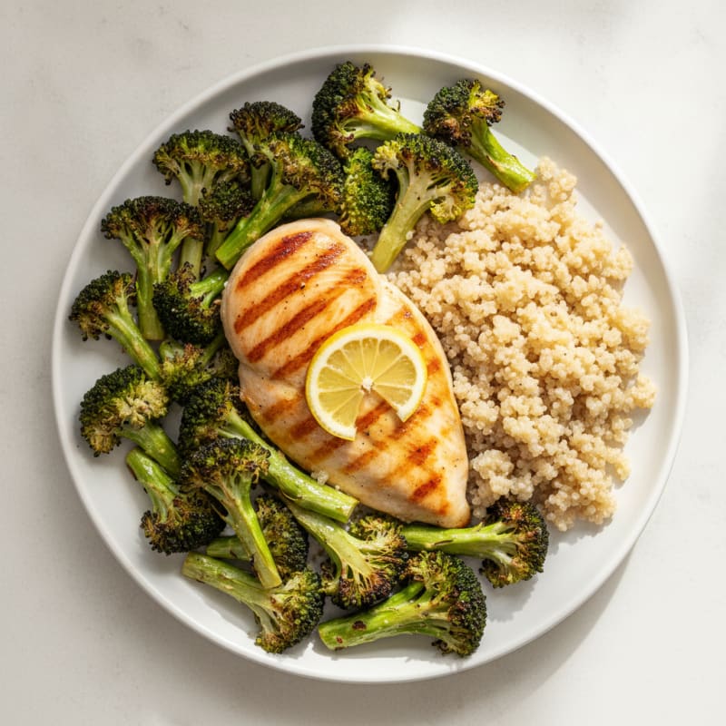 Grilled Chicken Breast with Roasted Broccoli and Quinoa